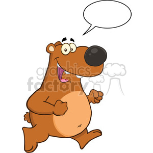 royalty free rf clipart illustration smiling brown bear cartoon character running with speech bubble vector illustration isolated on white clipart. Commercial use image # 399663