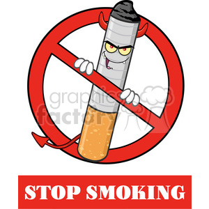 fitness health healthy exercise cartoon character smoking cigarette smoke stop no evil devil