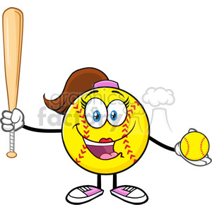 cute softball girl cartoon character holding a bat and ball vector illustration isolated on white background clipart. Commercial use image # 400082