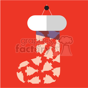 clipart - red christmas stocking on red square vector flat design.