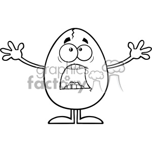 clipart - 10927 Royalty Free RF Clipart Black And White Scared Cracked Egg Cartoon Mascot Character With Open Arms Vector Illustration.