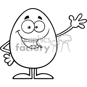 clipart - 10921 Royalty Free RF Clipart Black And White Happy Egg Cartoon Mascot Character Waving For Greeting Vector Illustration.