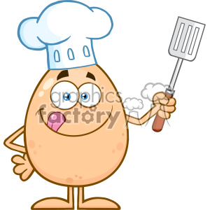 10926 Royalty Free RF Clipart Chef Egg Cartoon Mascot Character Licking His Lips And Holding A Spatula Vector Illustration clipart.