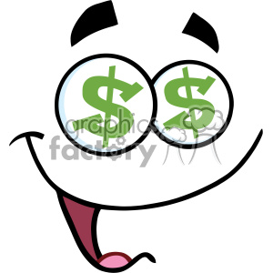 clipart - 10859 Royalty Free RF Clipart Cartoon Funny Face With Dollar Eyes And Smiling Expression Vector Illustration.