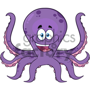 Royalty Free RF Clipart Illustration Happy Purple Octopus Cartoon Mascot Character Vector Illustration Isolated On White Background