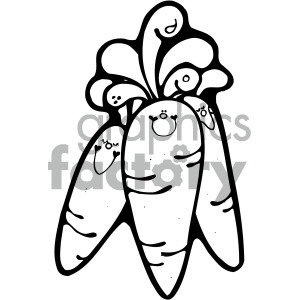 black and white group of carrots clipart.