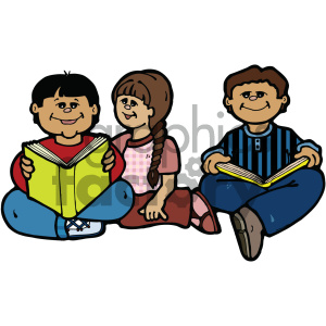 group of kids reading vector art clipart. Commercial use image # 405350