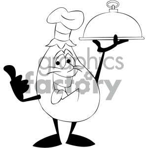 clipart - black and white cartoon eggplant serving dinner.