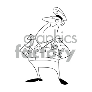 black and white cartoon military captain character clipart.