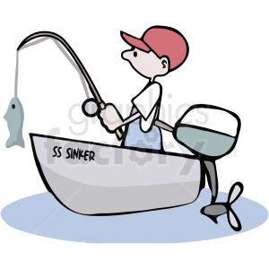 A Man in a Red Ball Cap Fishing in a Small Boat clipart.