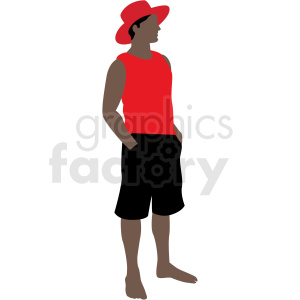 black man standing wearing sun hat vector clipart .