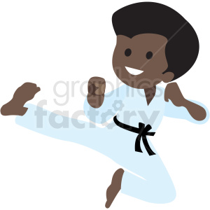 cartoon African American boy doing karate clipart.