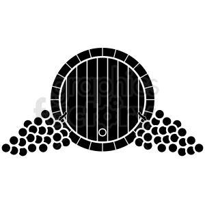 clipart - black and white barrel with grapes.