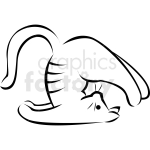 clipart - black and white cartoon cat doing yoga plow pose vector.