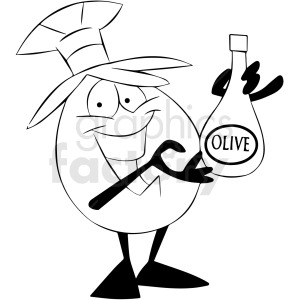 black and white cartoon olive holding salad dressing clipart. Commercial use image # 412402