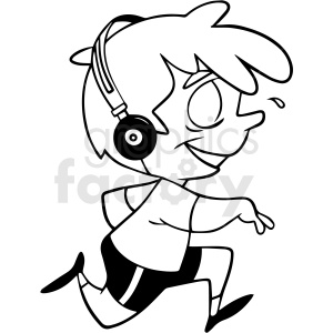 black and white boy jogging vector clipart .