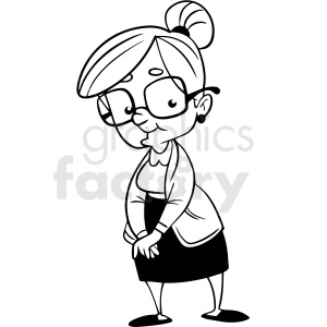 black and white cartoon grandma vector clipart