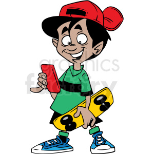 clipart - skateboarder laughing at his phone vector clipart.