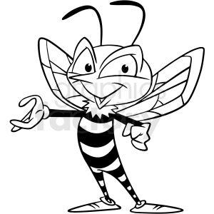 clipart - black and white cartoon bee standing vector clipart.