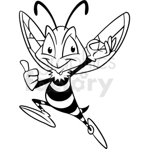 clipart - black and white cartoon bee running vector clipart.