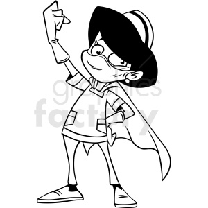 clipart - black and white cartoon nurse holding fist up vector clipart.