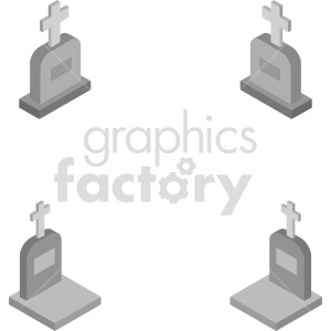 isometric tombstone vector icon clipart bundle .