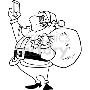 black and white Santa taking selfie vector clipart .