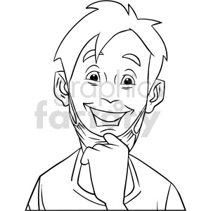 clipart - black and white cartoon boy removing mask clipart.