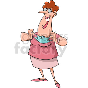 clipart - cartoon lady removing mask vector clipart.