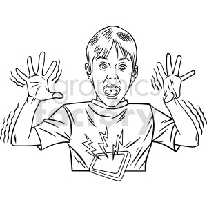 clipart - black and white boy getting shocked clipart.