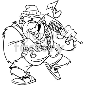 black and white cartoon hiphop ape rapper clipart .