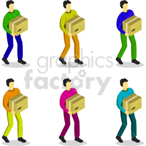 man carrying boxes bundle isometric vector graphic clipart.