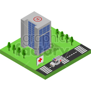 isometric roads buildings hospital medical traffic
