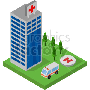 tall hospital isometric vector graphic clipart.