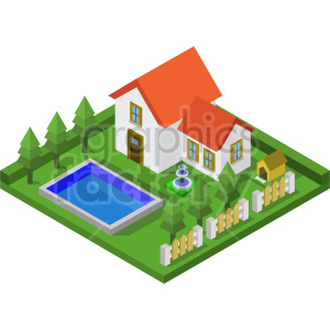 house with pool isometric vector graphic clipart.