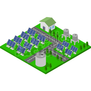 solar panel field isometric vector graphic clipart.