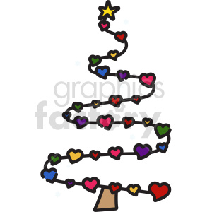 Christmas tree with heart lights clipart .