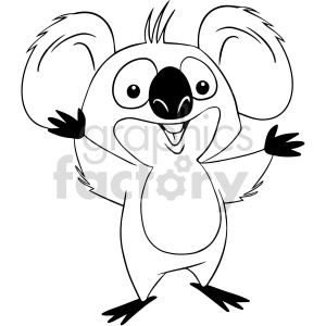 black and white cartoon koala clipart .