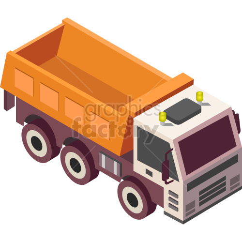 isometric orange dump truck vector clipart .
