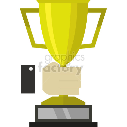 hand holding large gold trophy vector clipart .