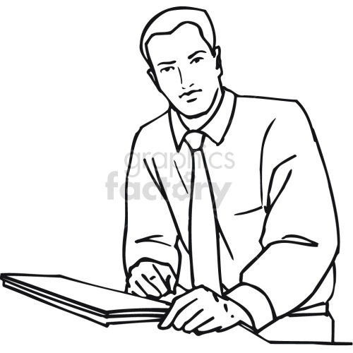business man leaning on table black white clipart.