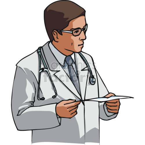 doctor reviewing medical chart clipart.