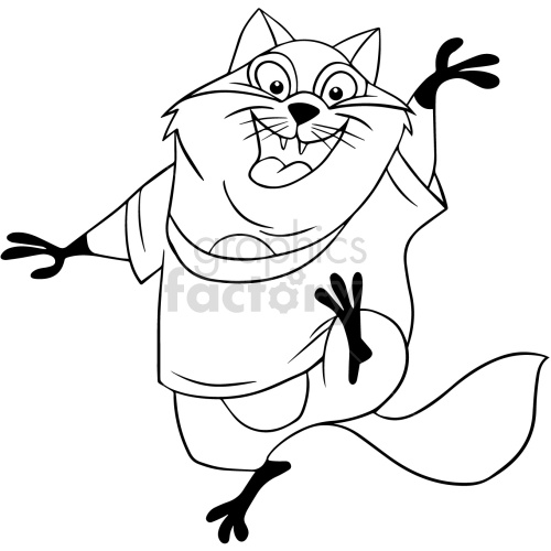 black and white cartoon cat dancing clipart