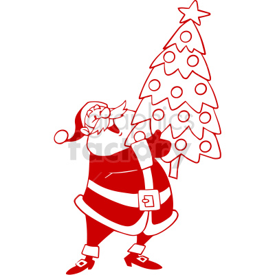 red santa holding christmas tree vector clipart