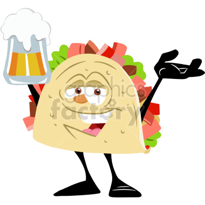 cartoon taco character drinking beer vector clipart