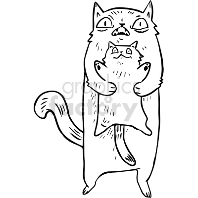 black and white momma and kitten vector clipart