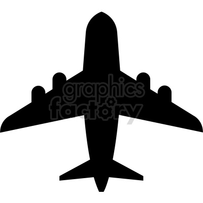 The clipart image shows the top view silhouette of an airplane. It is a simplified black and white image that outlines the basic shape of the airplane, with no details or colors included.