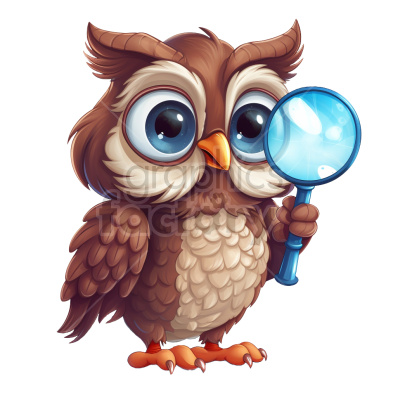 3d owl holding magnifying glass graphic