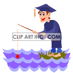 Graduation student catching H2O with fishing pole clipart.