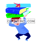 An animated boy with big books weighing him down clipart. Commercial use image # 119945
